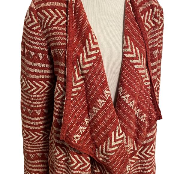 Lucky Brand Aztec Open Cardigan Womens Medium Rust Draped Sweater Topper Casual - Picture 2 of 8